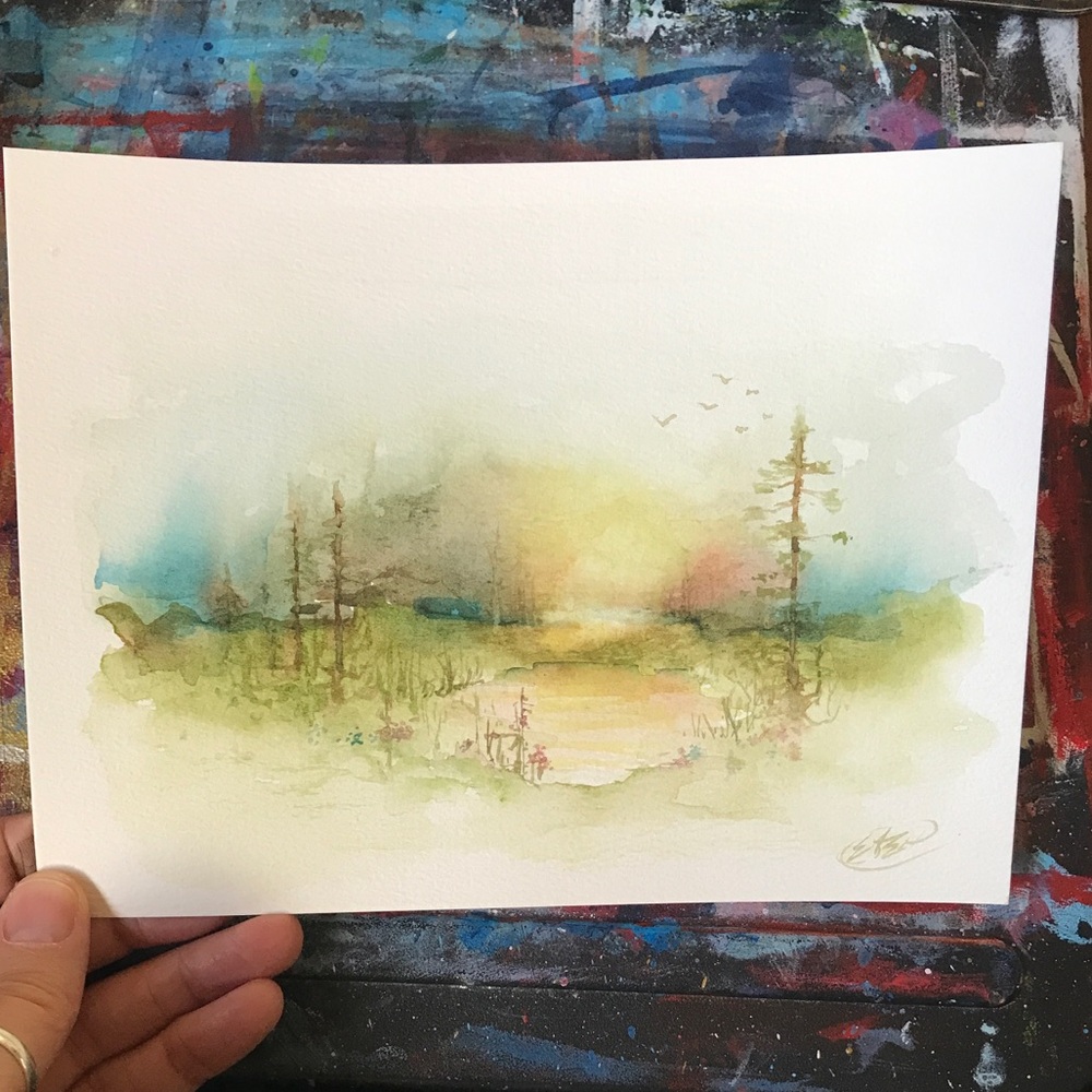 Watercolor Painting sunset Landscape Art Original Fine Art Small Wall Decor